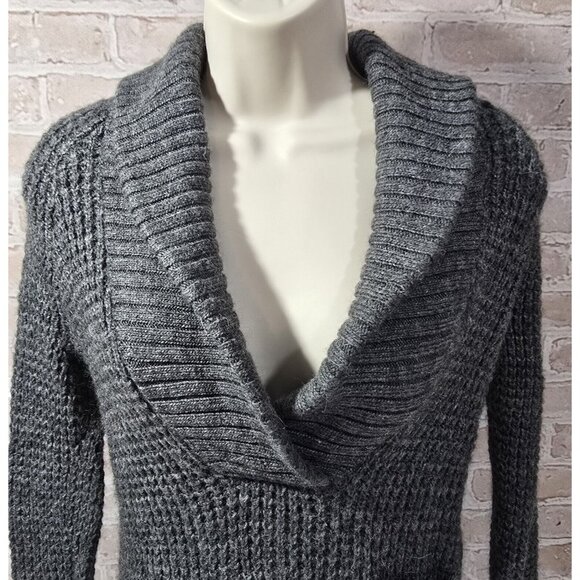 Ann Taylor Loft Gray Knit Sweater Alpaca Wool Roll Collar Pockets Pullover Sz XS - Picture 3 of 14